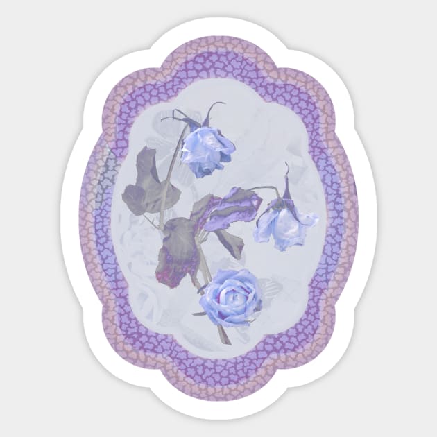Blue roses in decorative frame Sticker by Amalus-files